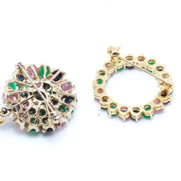 Two (2) Contemporary Genuine Gemstones Multi Color Pendant Brooch - Picture 7 of 7